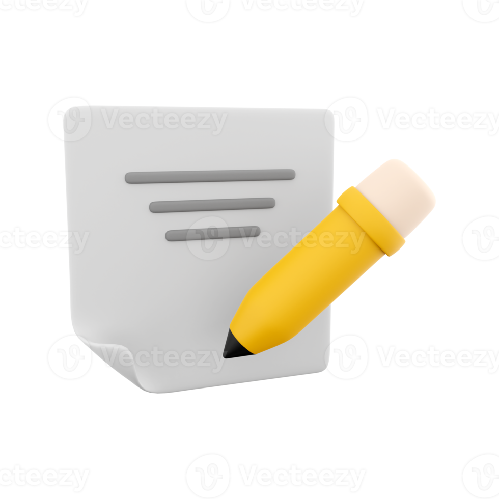 3d rendering clipboard and pencil icon. 3d render writing rext with pencil on clipboard icon. Clipboard and pencil. png