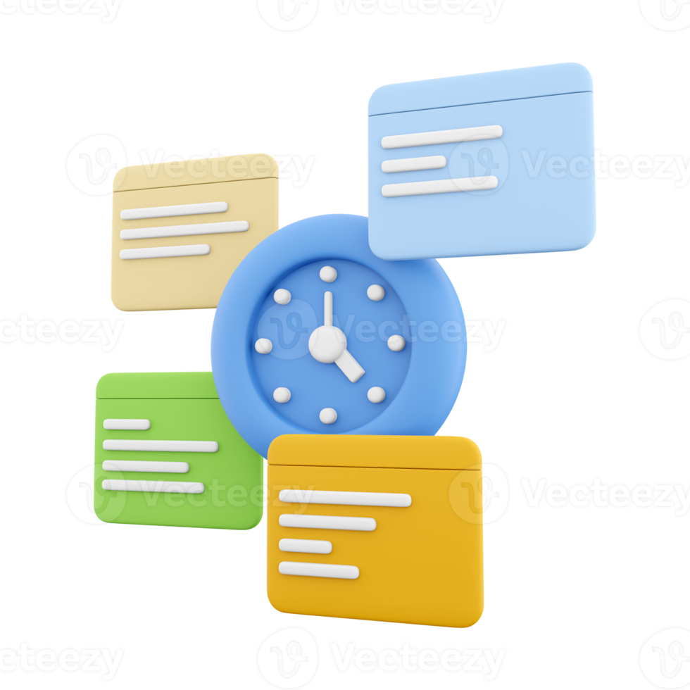 3d rendering clock and notifications icon. 3d render alarm clock and chat box icon. Clock and notifications. png