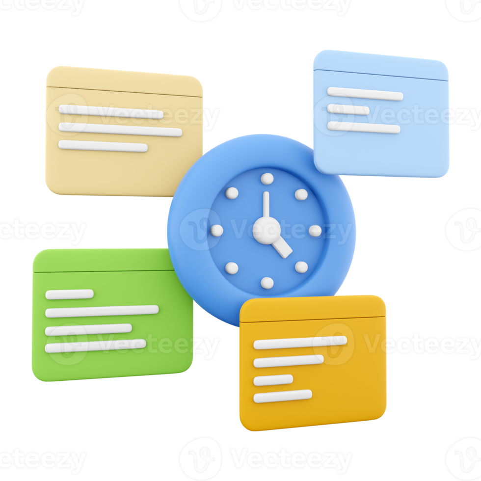 3d rendering clock and notifications icon. 3d render alarm clock and chat box icon. Clock and notifications. png