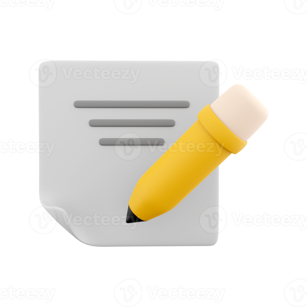 3d rendering clipboard and pencil icon. 3d render writing rext with pencil on clipboard icon. Clipboard and pencil. png