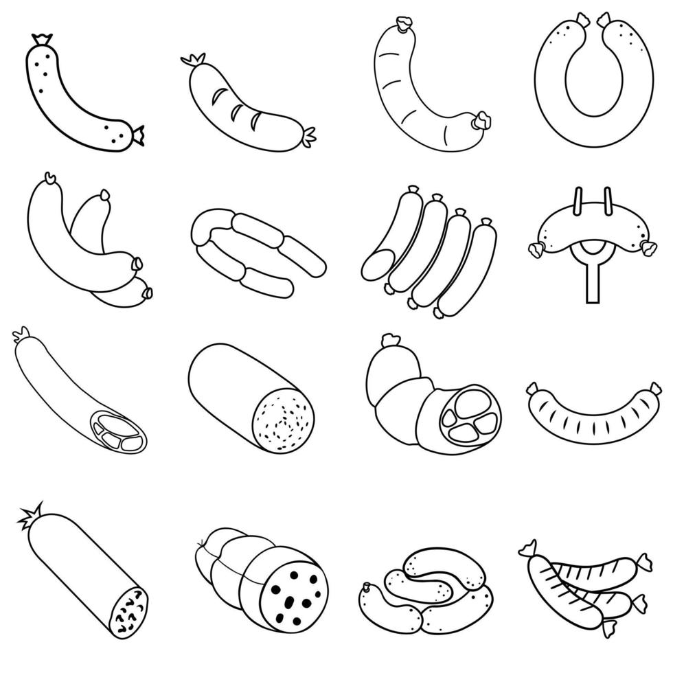 salchichas icono vector colocar. carne productos ilustración firmar recopilación. barbacoa símbolo o logo.