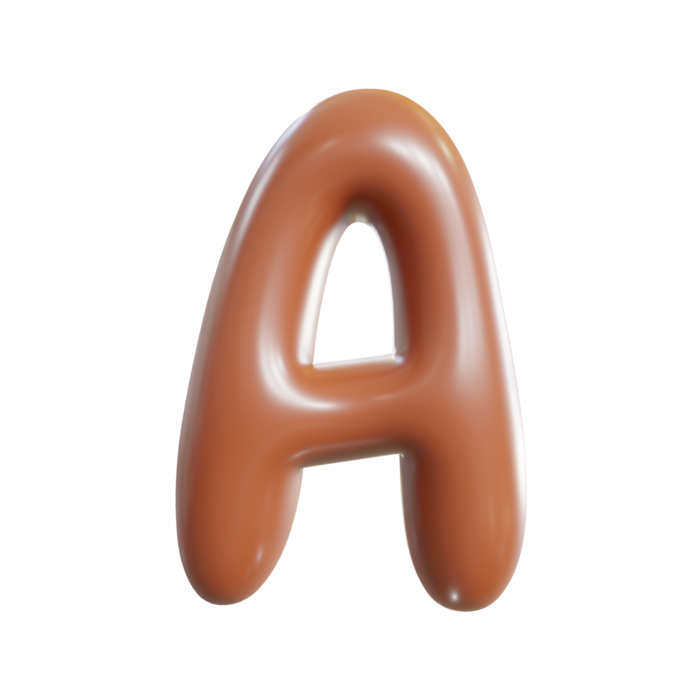 Chocolate alphabet font. 3d render png