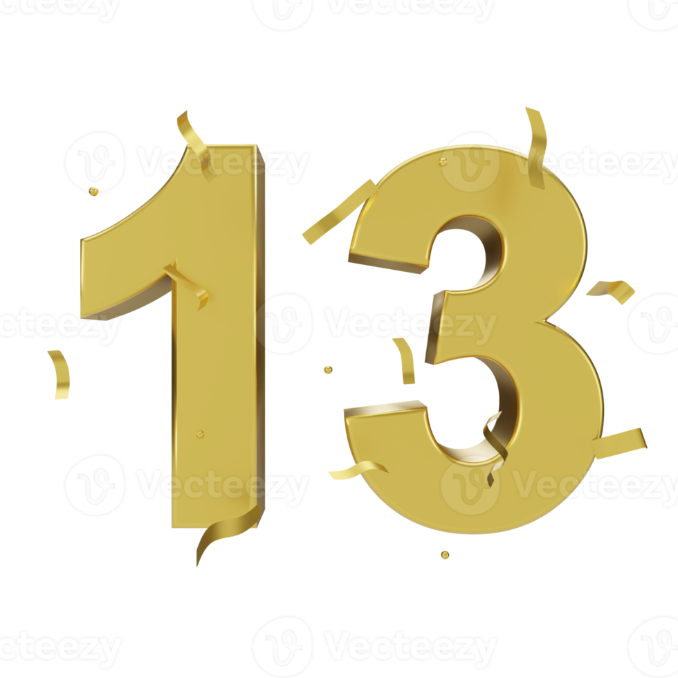 gold 13 number with confetti png