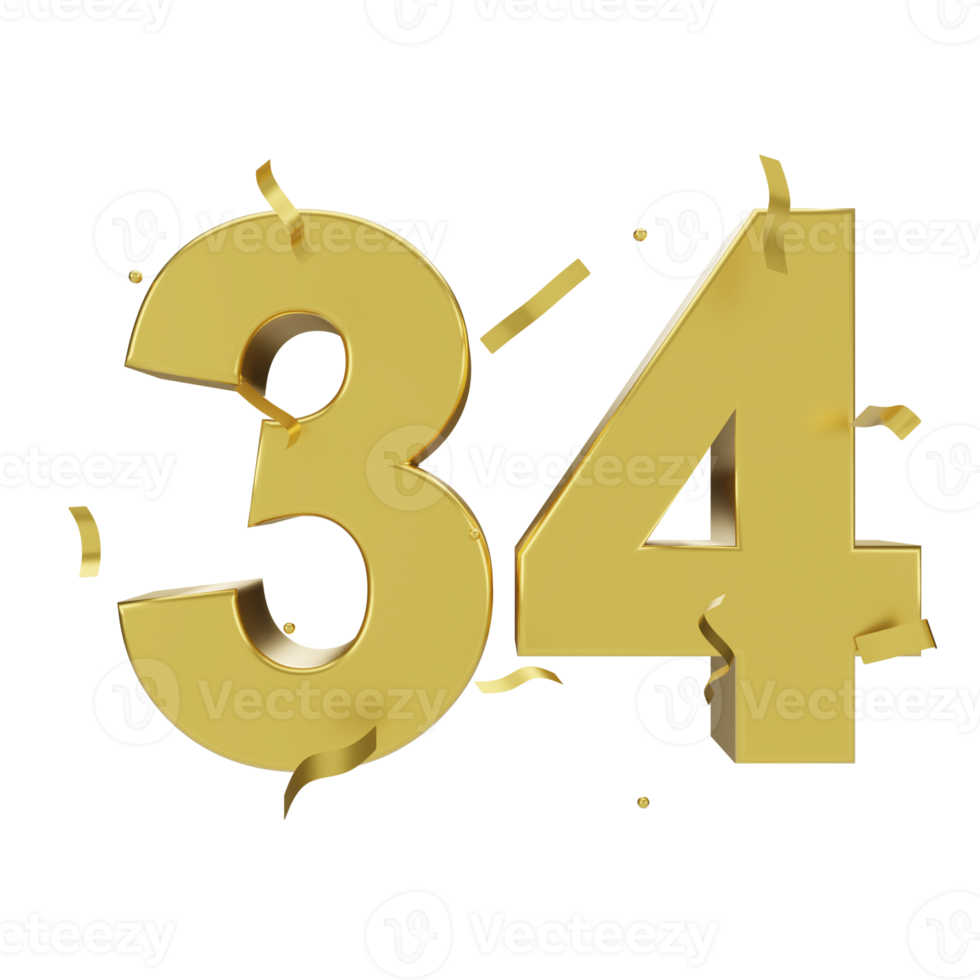 gold 34 number with confetti png