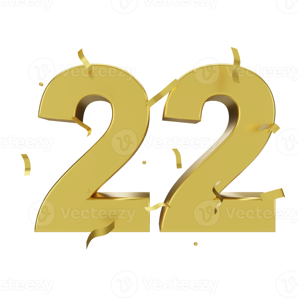 gold 22 number with confetti png
