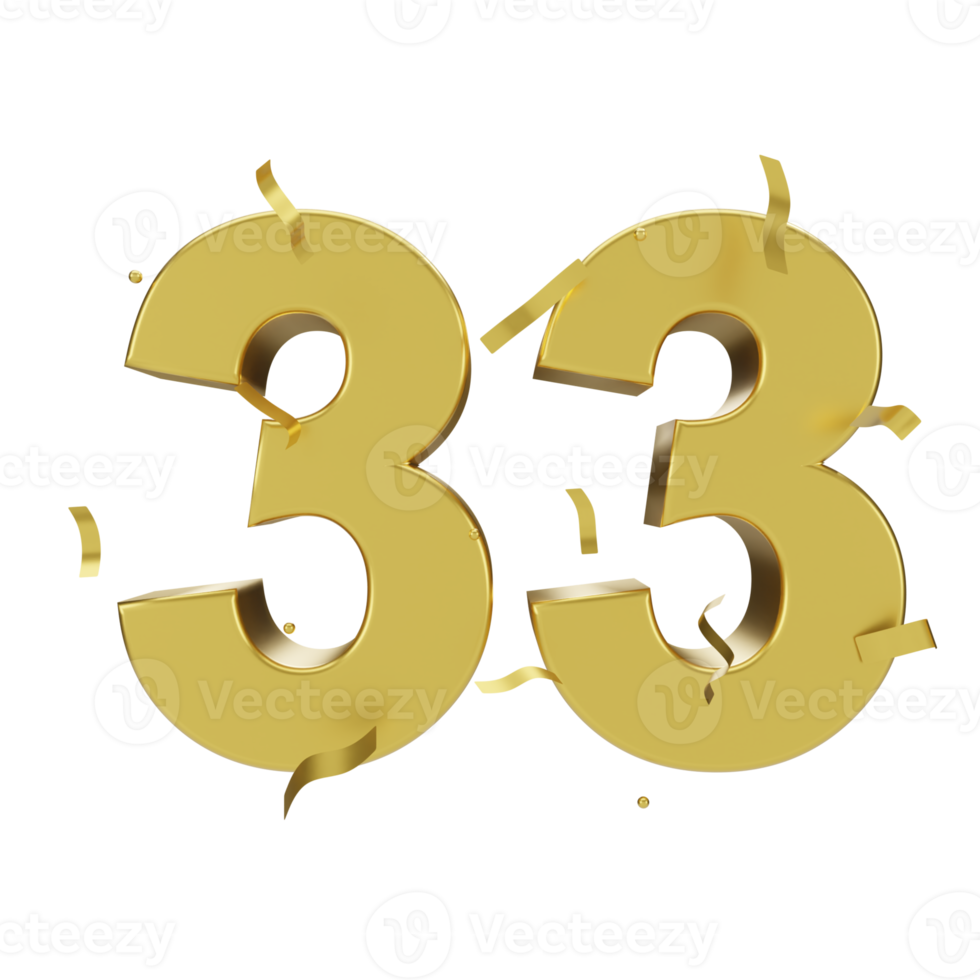 gold 33 number with confetti png