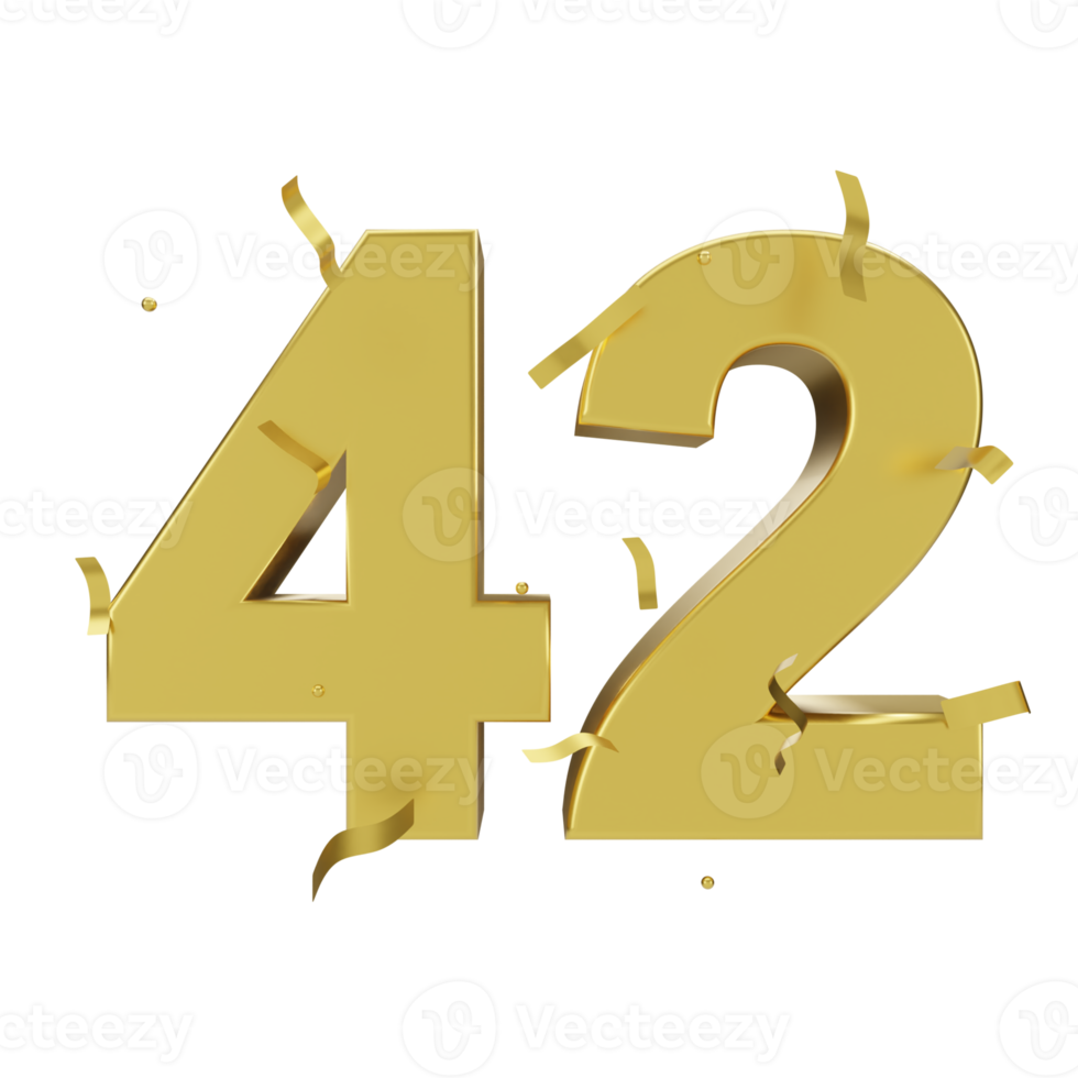 gold 42 number with confetti png