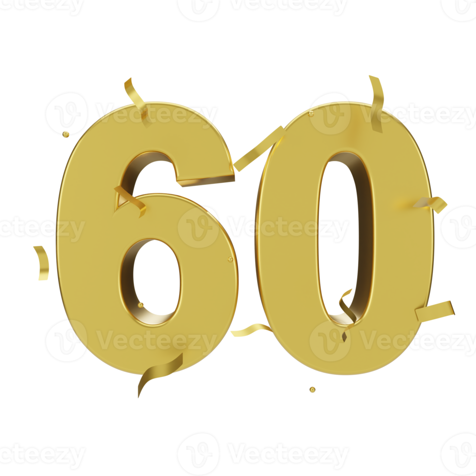 gold 60 number with confetti png