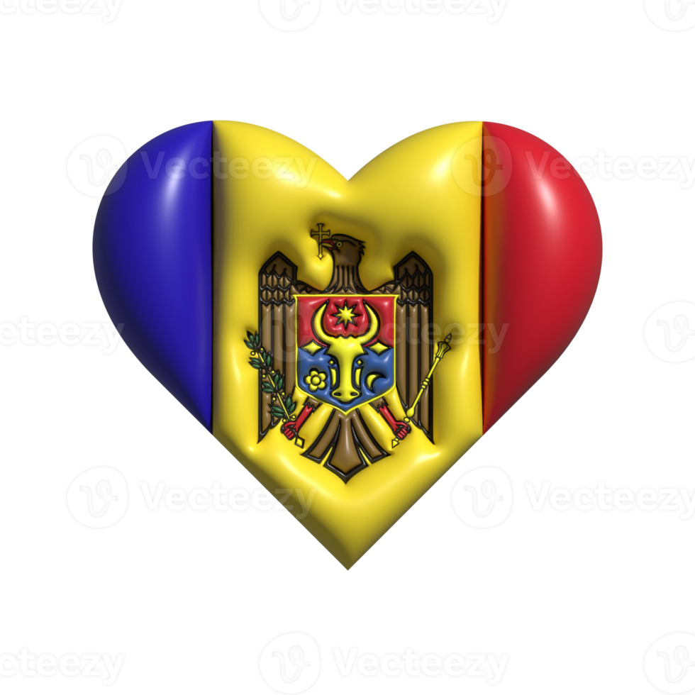 moldova cuore bandiera forma. 3d rendere png