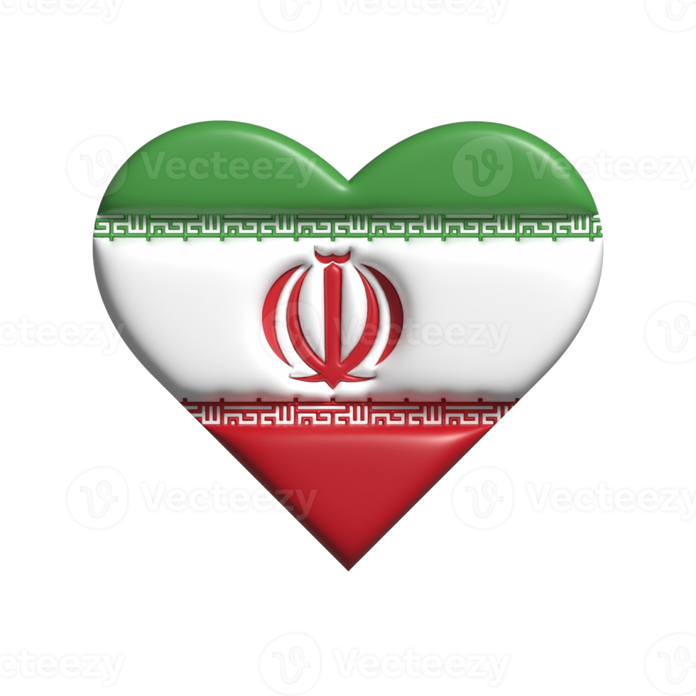 Iran heart flag shape. 3d render png