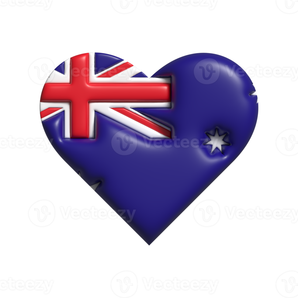 Australia heart flag shape. 3d render png