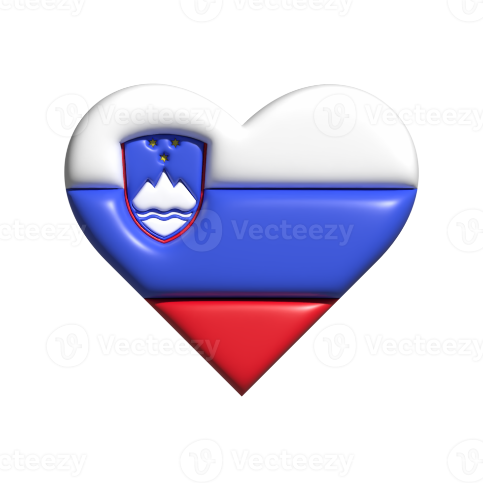 Slovenia heart flag shape. 3d render png