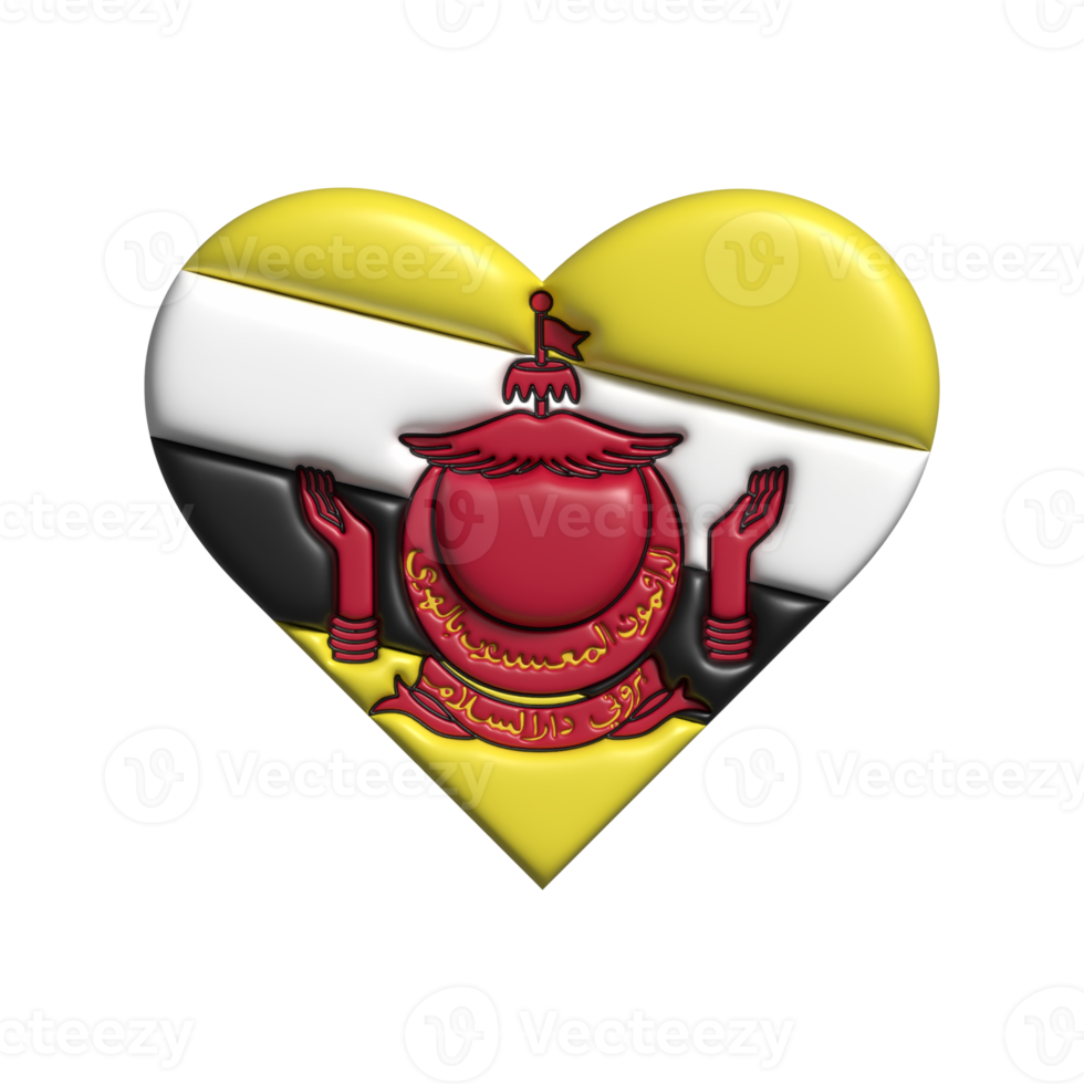 Brunei heart flag shape. 3d render png