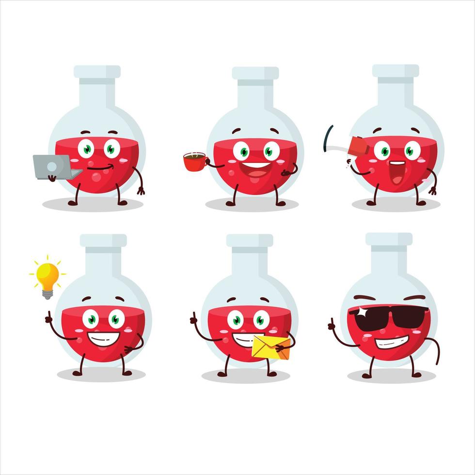 Red potion cartoon character with various types of business emoticons vector