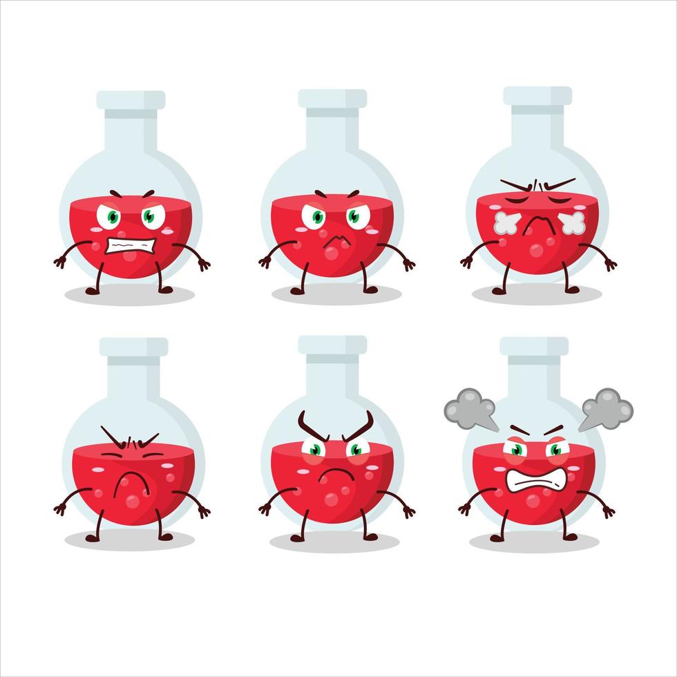 Red potion cartoon character with various angry expressions vector