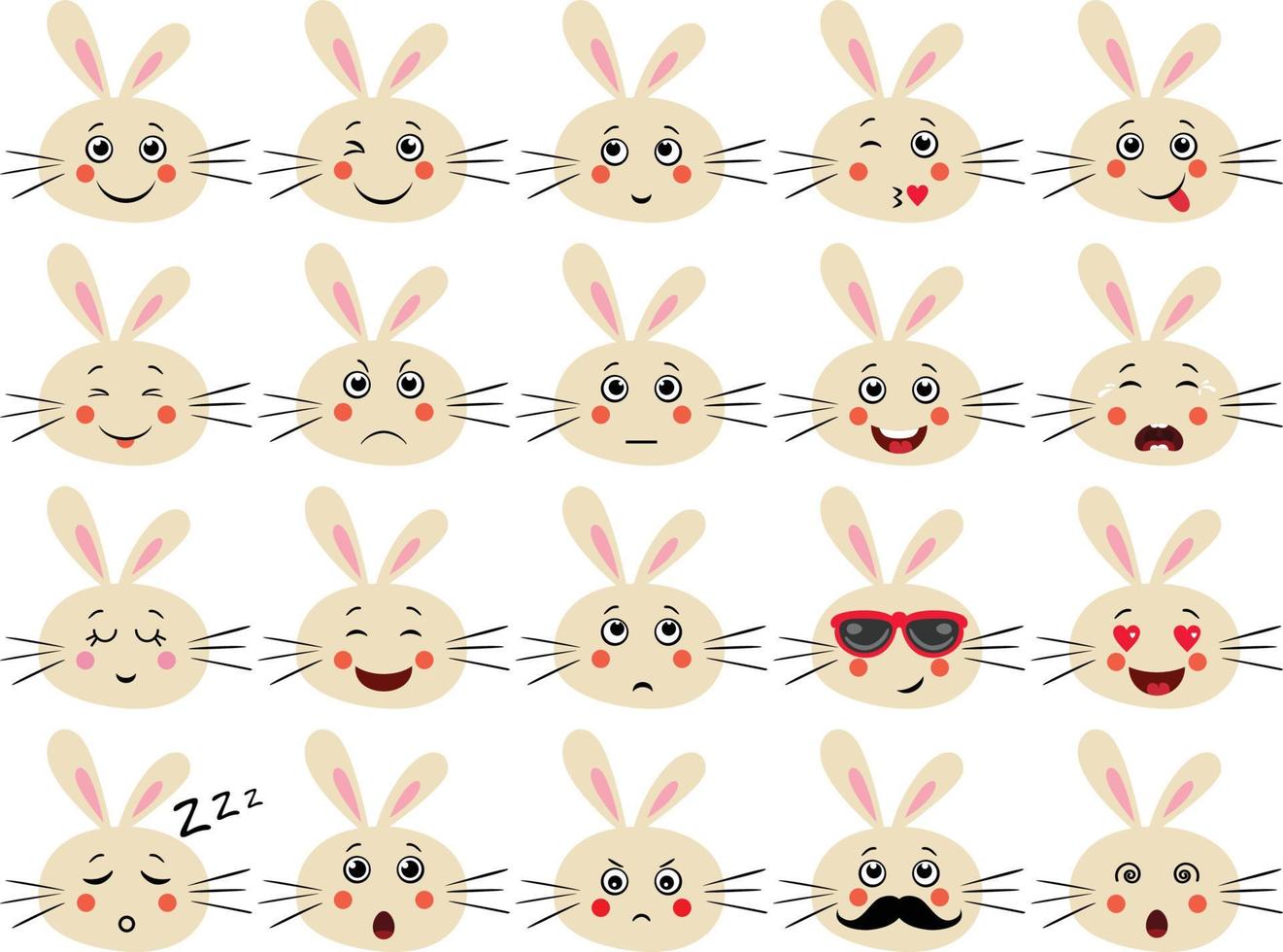 Set of a cute rabbit face with different expressions vector