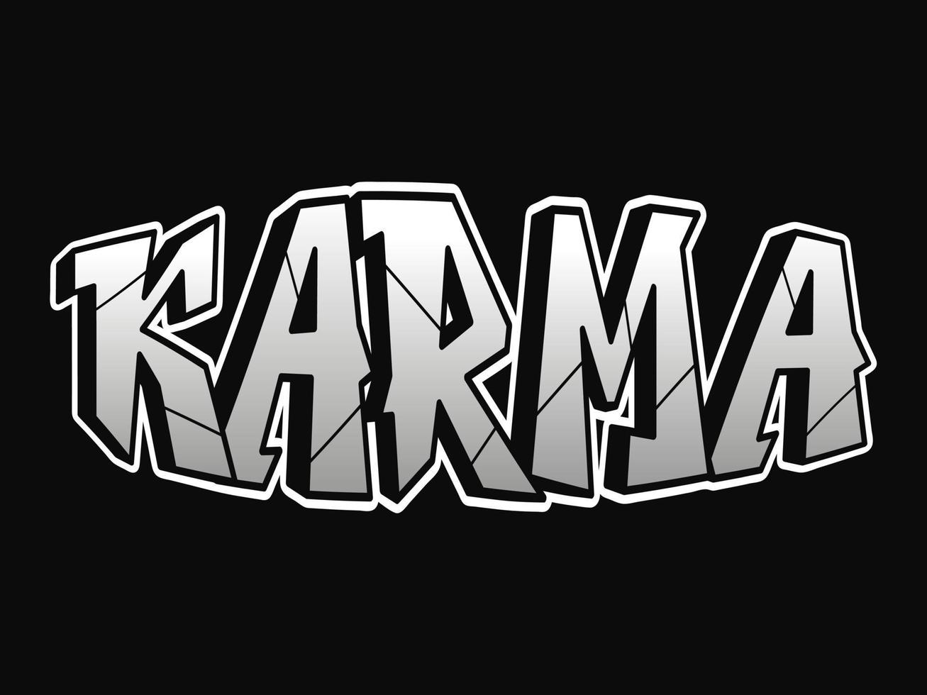 Karma word trippy psychedelic graffiti style letters.Vector hand drawn doodle cartoon logo karma illustration. Funny cool trippy letters, fashion, graffiti style print for t-shirt, poster concept vector