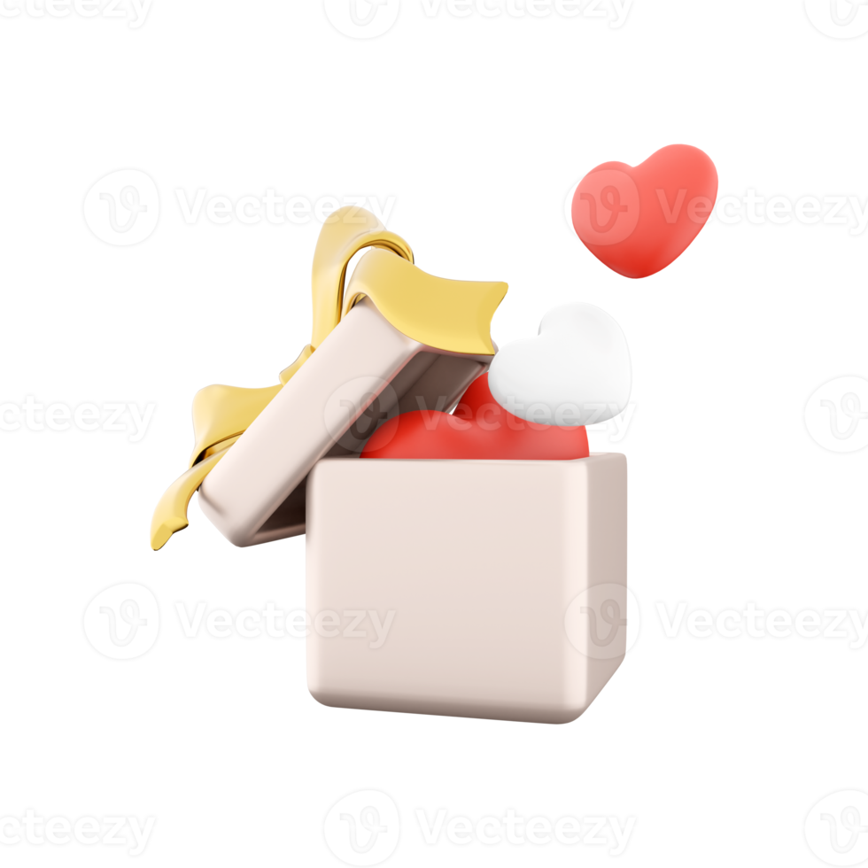 3d representación icono de regalo caja con corazones. 3d hacer icono regalo caja rojo y blanco corazones. regalo caja con corazones. png