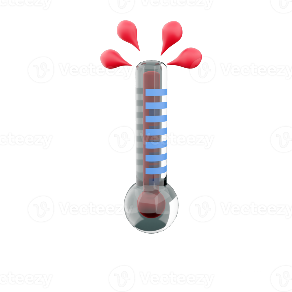 3D rendering high thermometer score icon. 3d render hot weather icon. High thermometer score. png