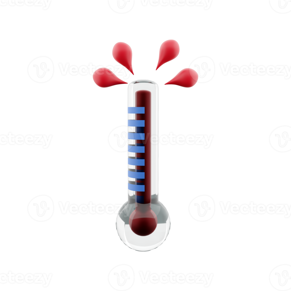 3D rendering high thermometer score icon. 3d render hot weather icon. High thermometer score. png