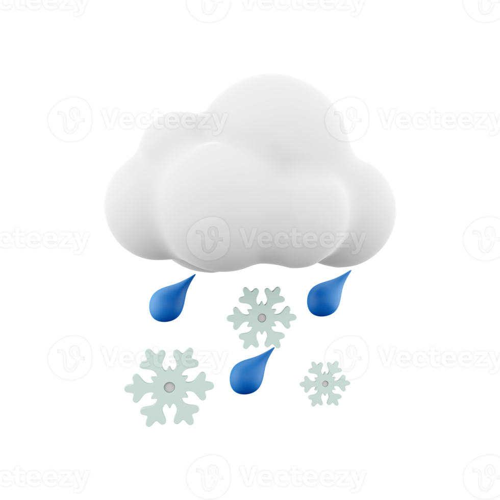 3d interpretazione nube e pioggia con neve icona. 3d rendere nevoso piovoso tempo metereologico icona. nube e pioggia con neve. png