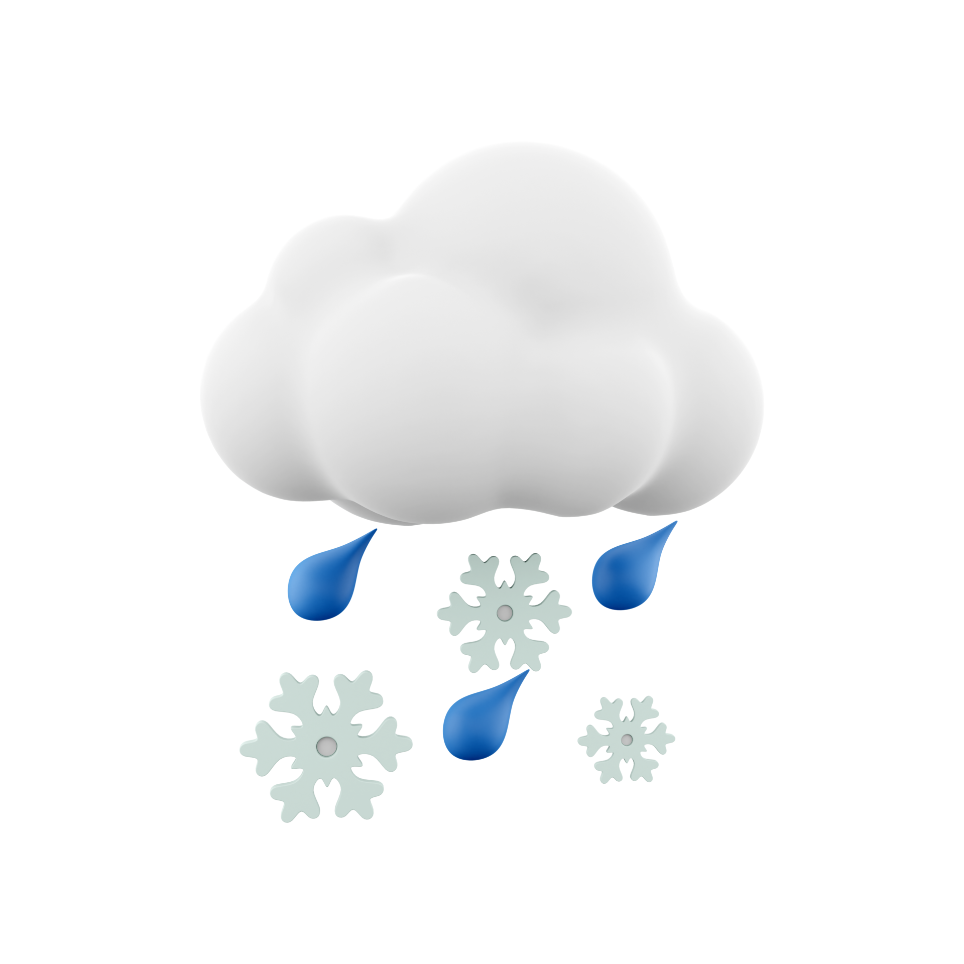 3d rendering cloud and rain with snow icon. 3d render snowly rainy weather icon. Cloud and rain