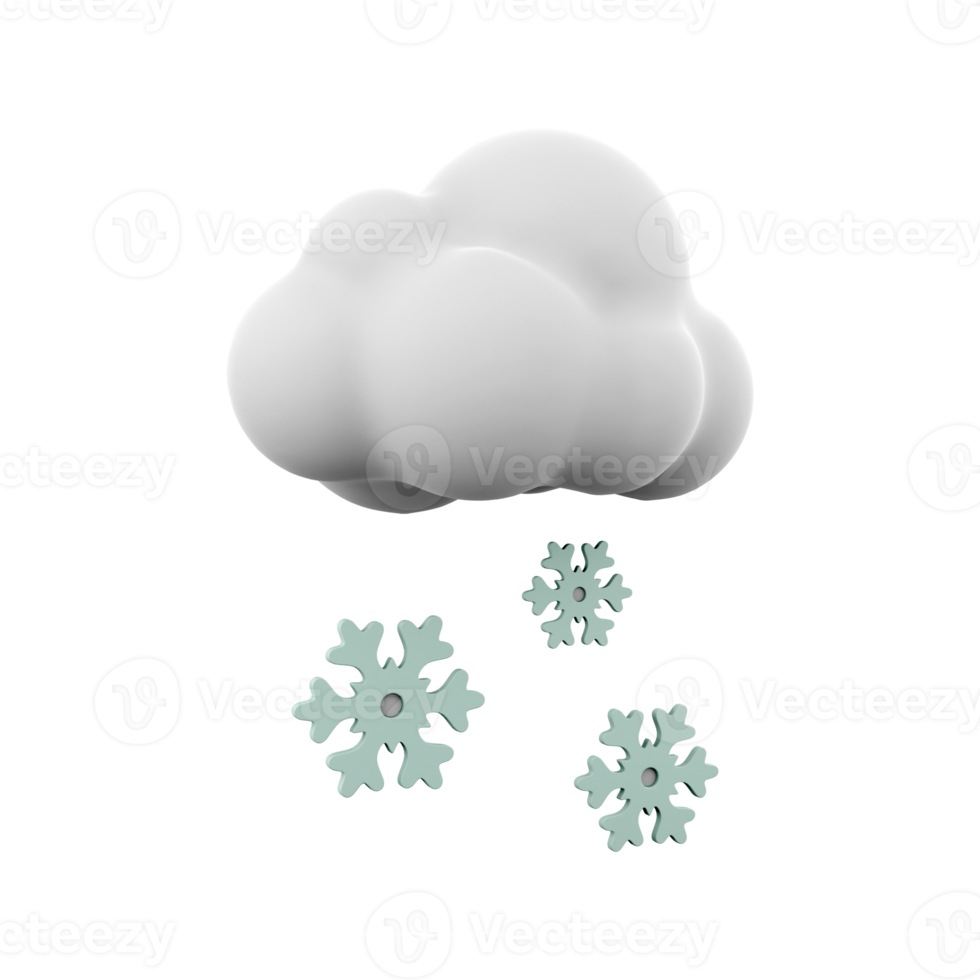 3d rendering snowy weather icon. 3d render snow with cloud icon. Snowfall. png
