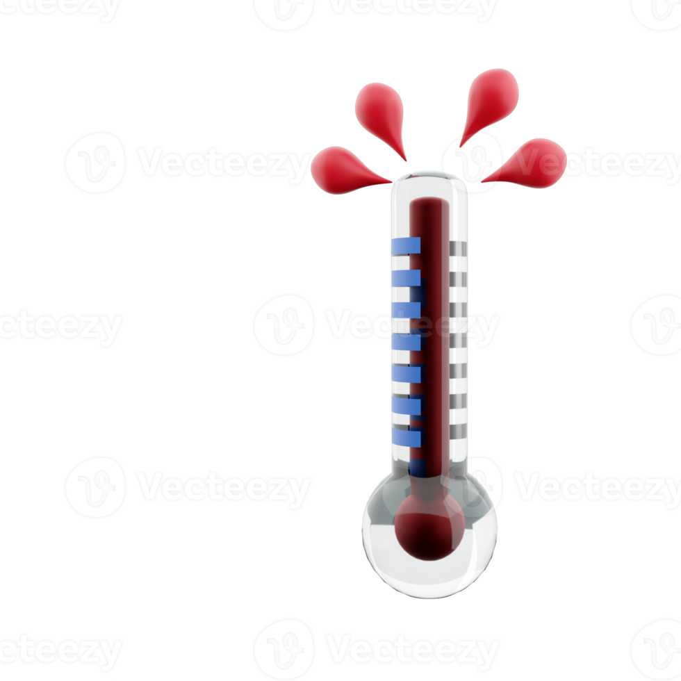 3D rendering high thermometer score icon. 3d render hot weather icon. High thermometer score. png