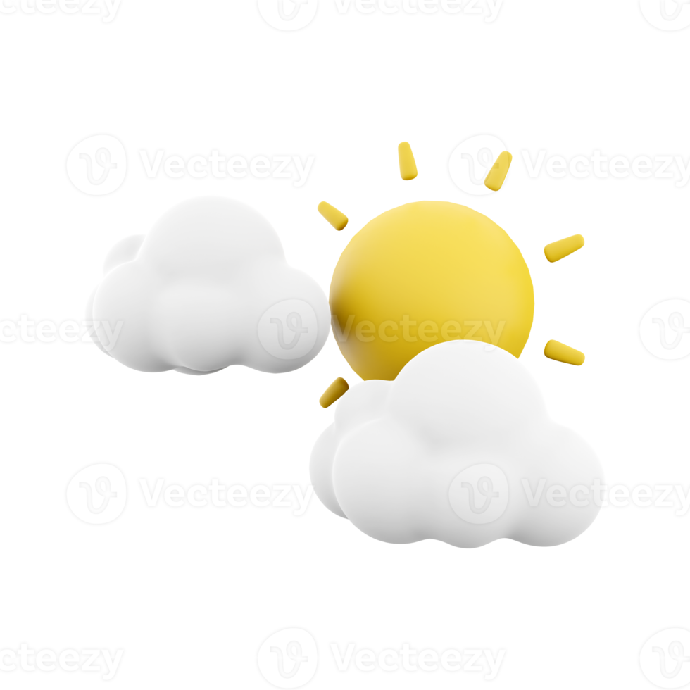 3d Rendern Sonne bedeckt durch Wolken Symbol. 3d machen wolkig Wetter mit Sonne Symbol. Sonne bedeckt durch Wolken. png