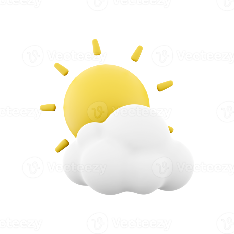 3d renderen zon verder van de wolken icoon. 3d geven weer zon wolk icoon. zon verder van de wolken. png