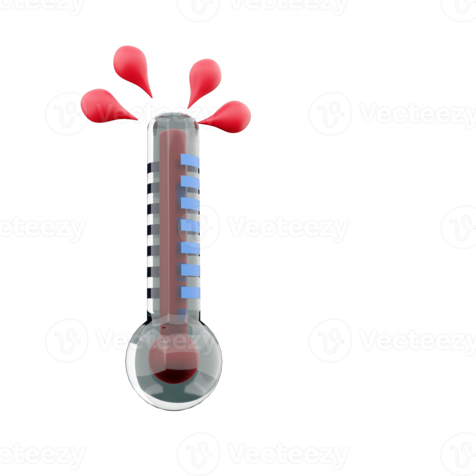 3D rendering high thermometer score icon. 3d render hot weather icon. High thermometer score. png