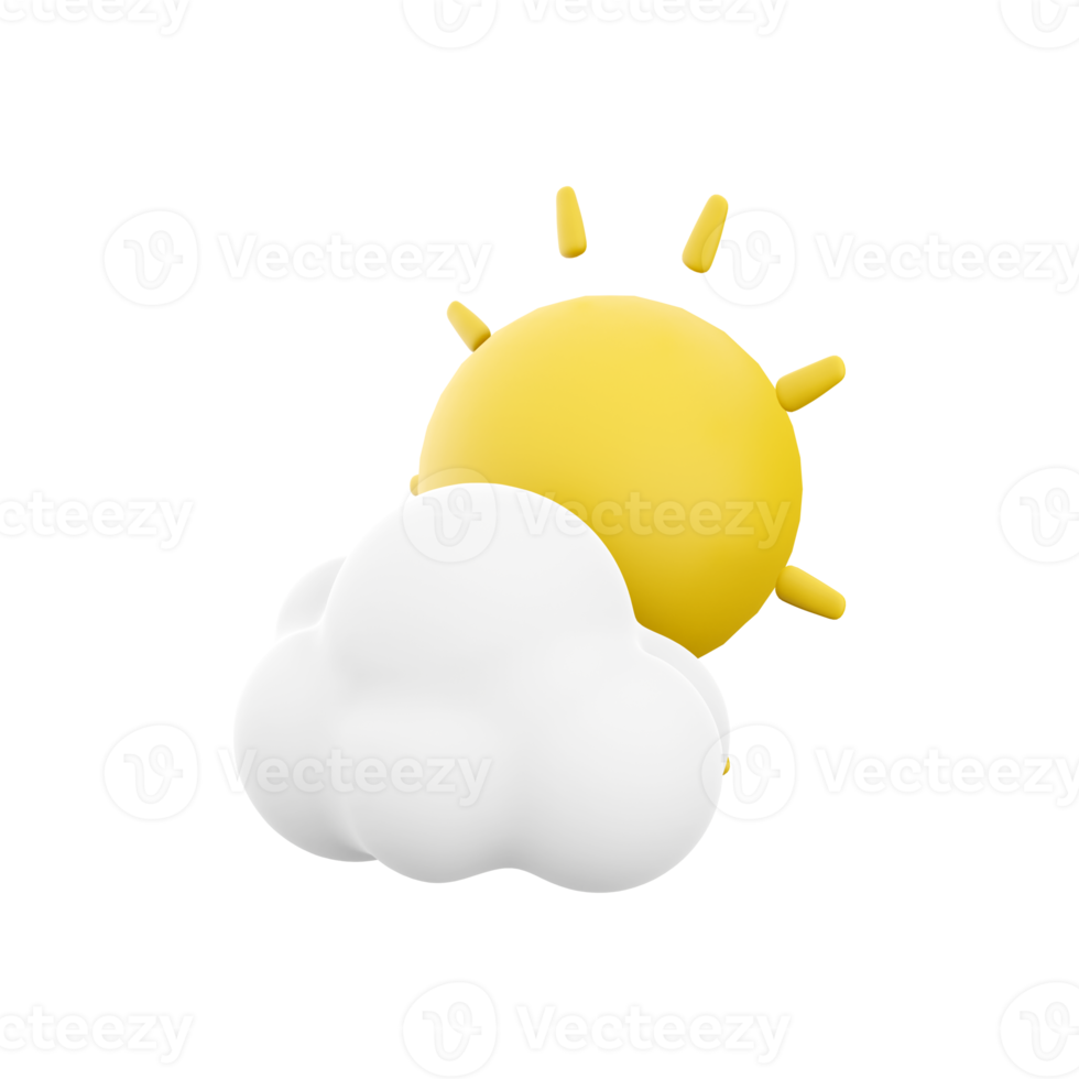 3d rendering sun ahead of the clouds icon. 3d render weather sun cloud icon. sun ahead of the clouds. png