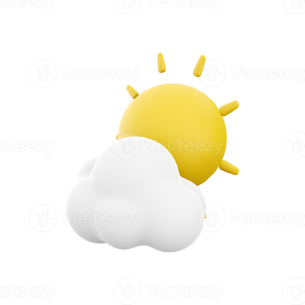 3d interpretazione sole avanti di il nuvole icona. 3d rendere tempo metereologico sole nube icona. sole avanti di il nuvole. png