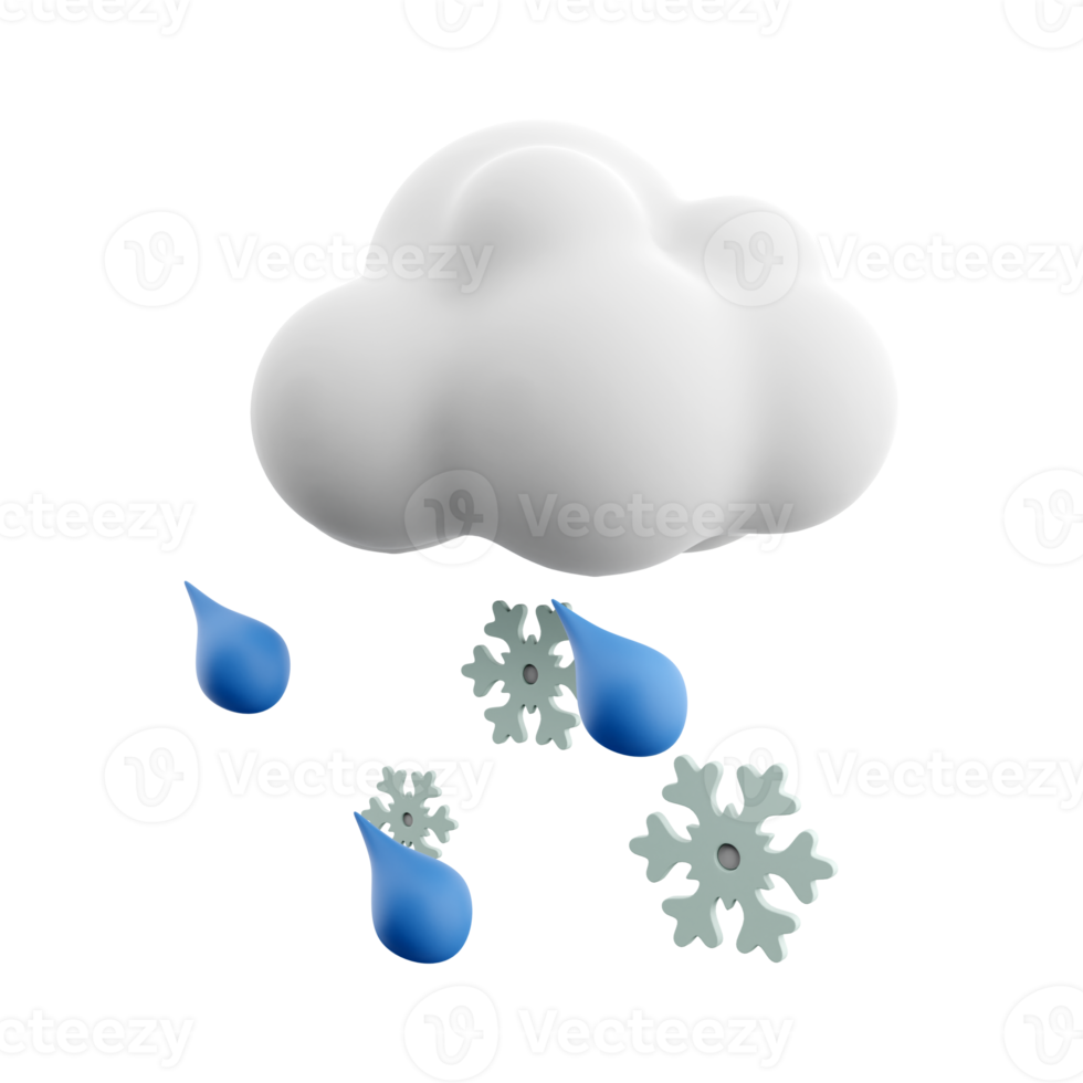 3d rendering cloud and rain with snow icon. 3d render snowly rainy weather icon. Cloud and rain with snow. png