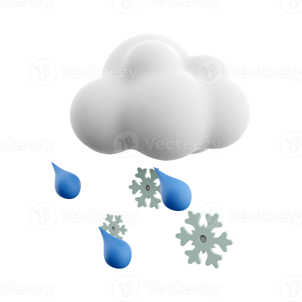 3d renderen wolk en regen met sneeuw icoon. 3d geven sneeuwachtig regenachtig weer icoon. wolk en regen met sneeuw. png