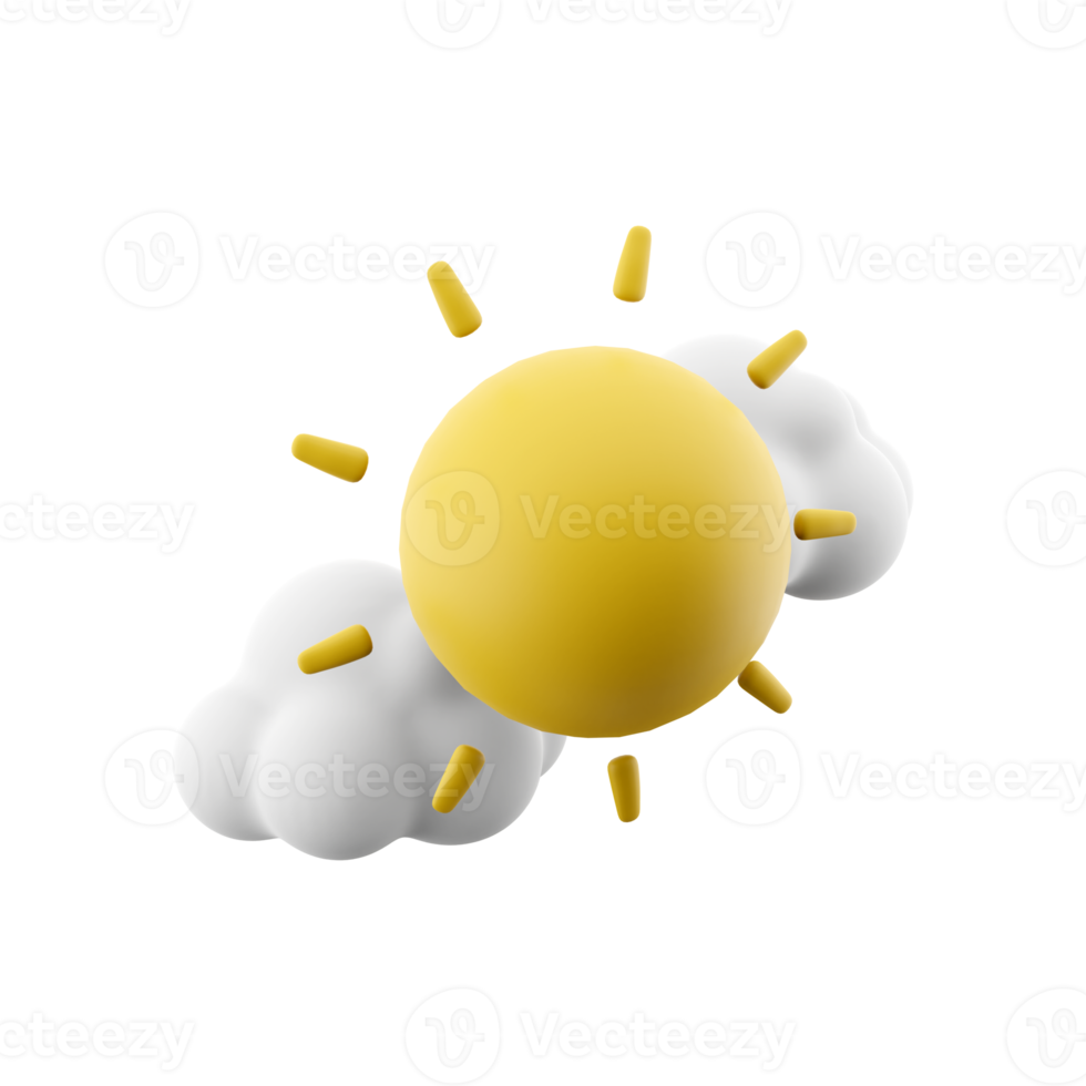 3d rendering sun covered by clouds icon. 3d render cloudy weather with sun icon. Sun covered by clouds. png