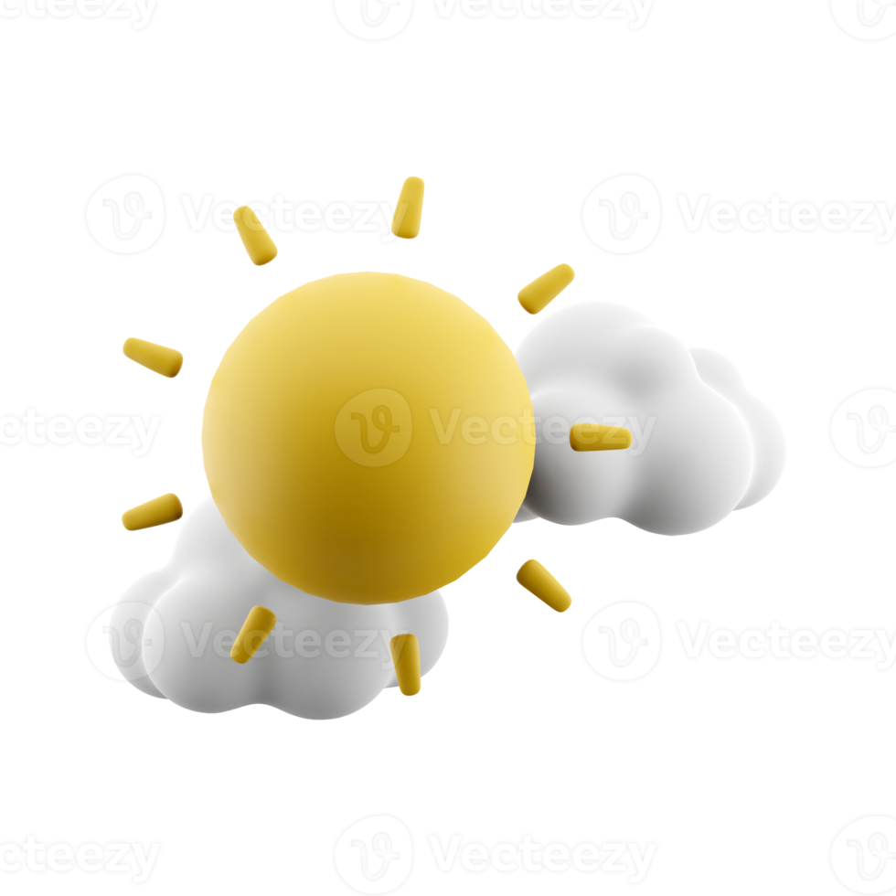 3d rendering sun covered by clouds icon. 3d render cloudy weather with sun icon. Sun covered by clouds. png