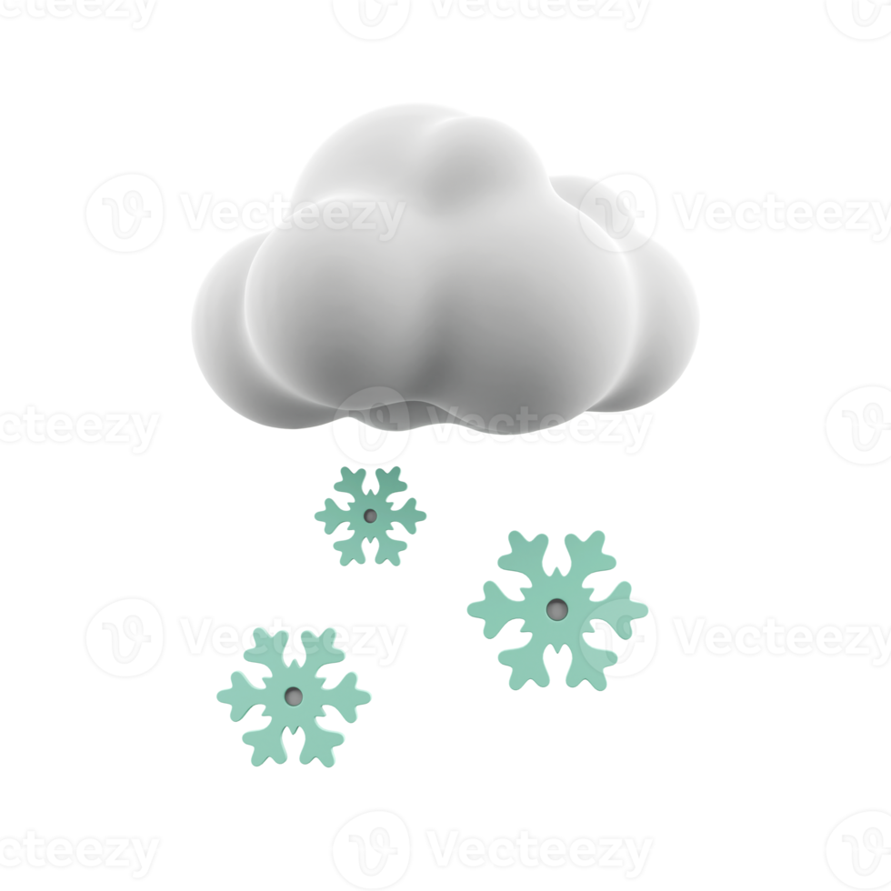 3d rendering snowy weather icon. 3d render snow with cloud icon. Snowfall. png