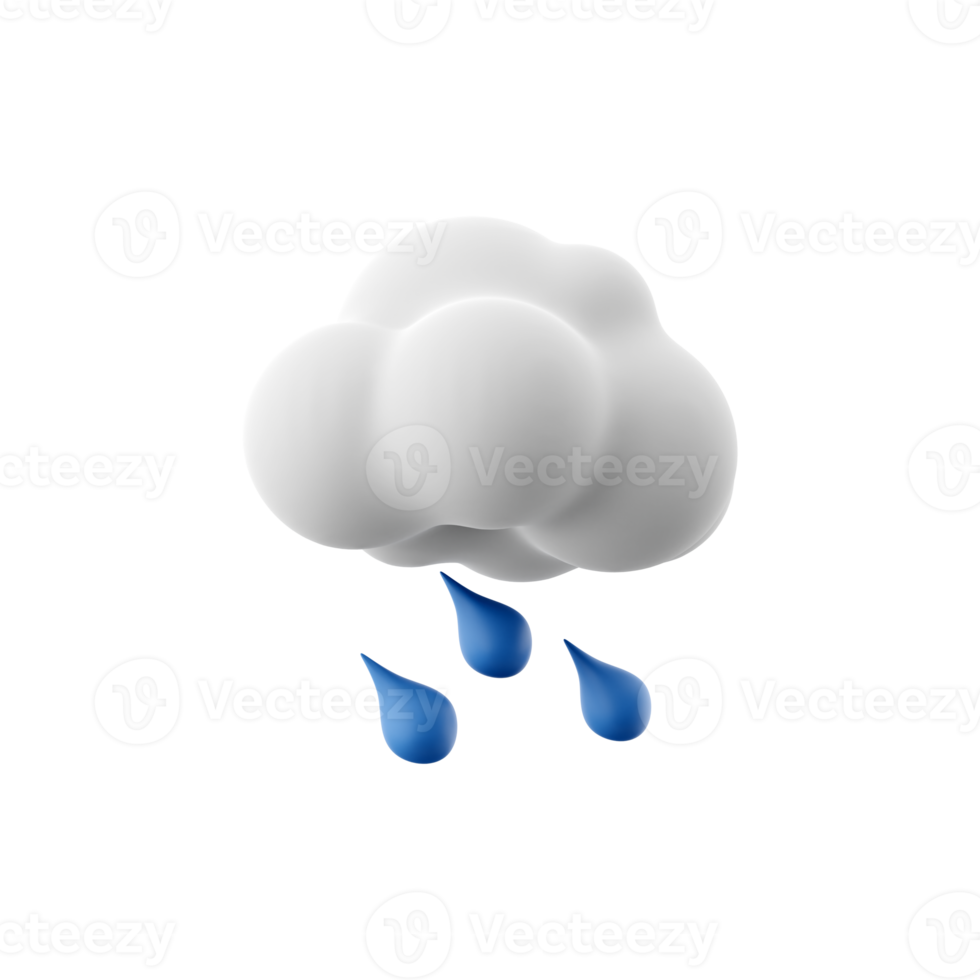 3d tolkning regnig väder ikon. 3d framställa moln med regn. regnig väder. png