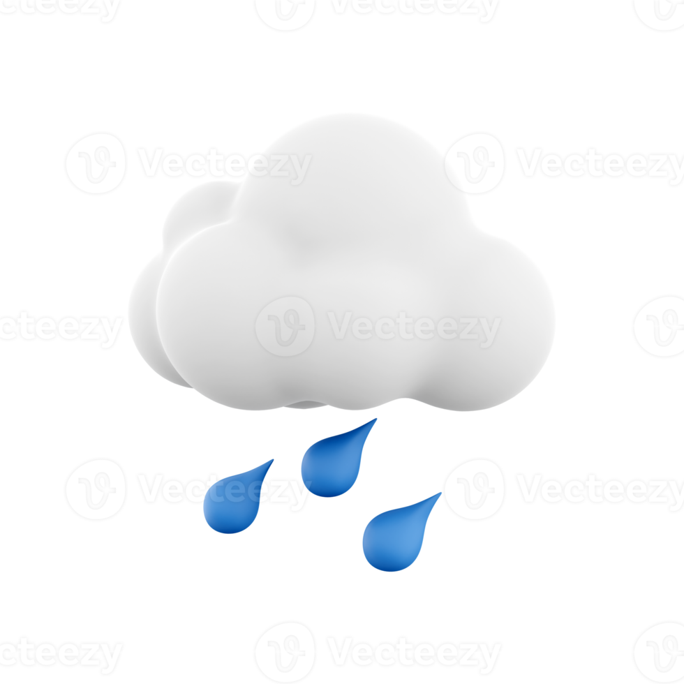 3d interpretazione piovoso tempo metereologico icona. 3d rendere nube con pioggia. piovoso tempo atmosferico. png