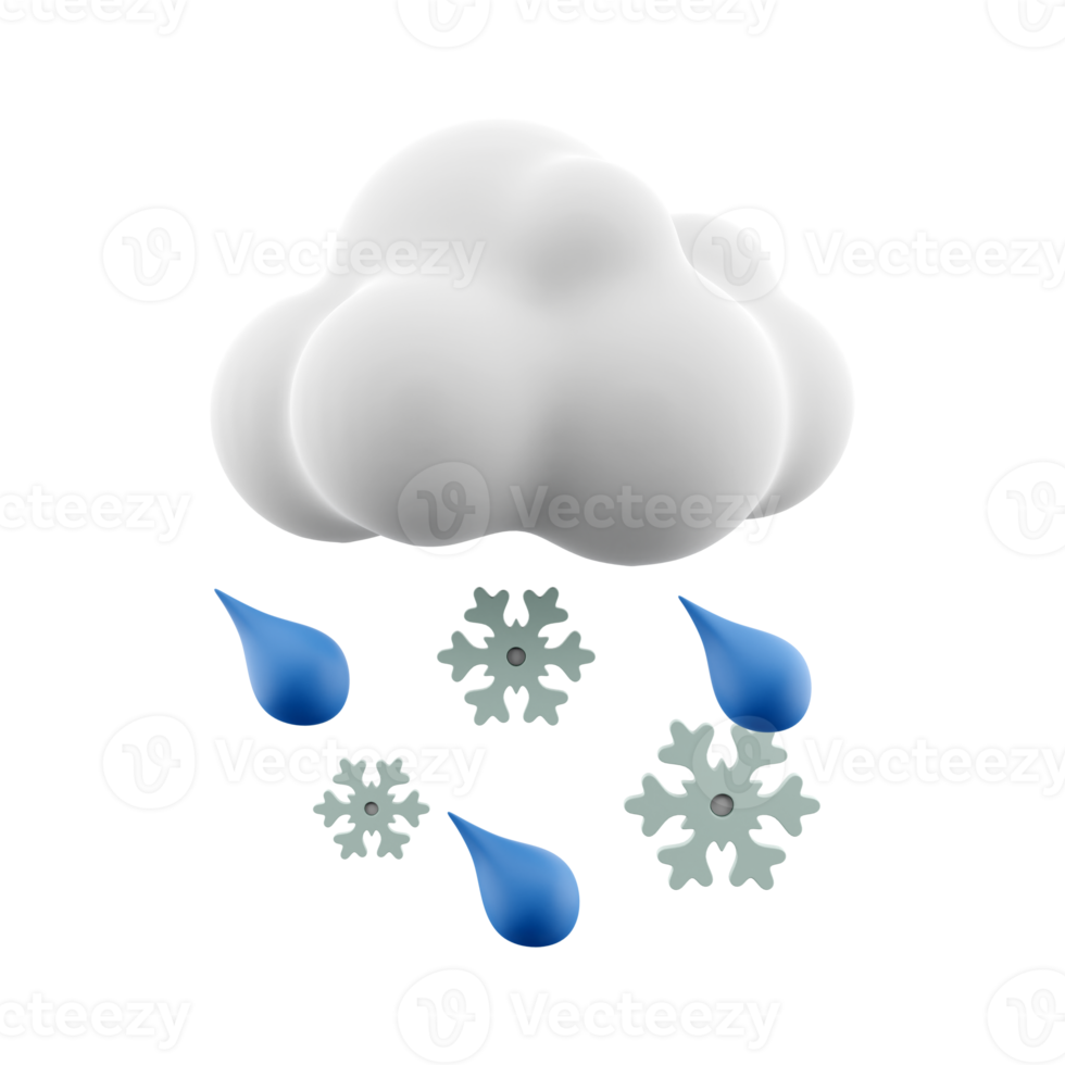 3d interpretazione nube e pioggia con neve icona. 3d rendere nevoso piovoso tempo metereologico icona. nube e pioggia con neve. png