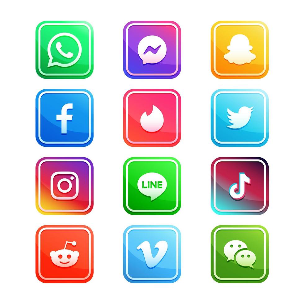 vistoso en línea tecnología social medios de comunicación icono aplicaciones vector