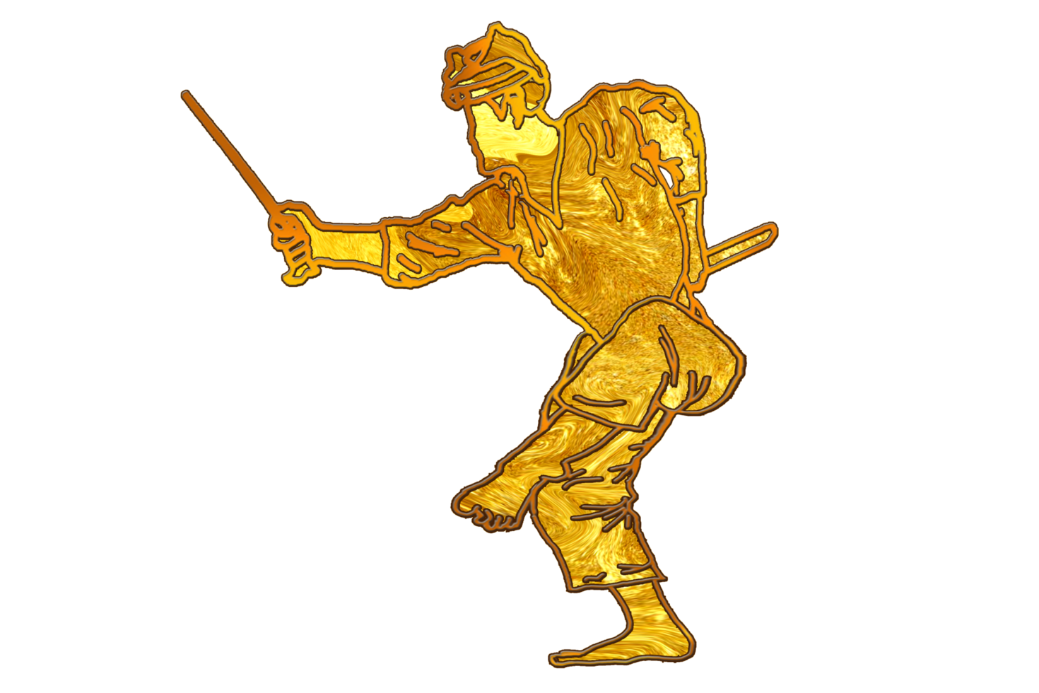 icon logo Silat martial art person doing dance stand step with traditional weapon in golden color png