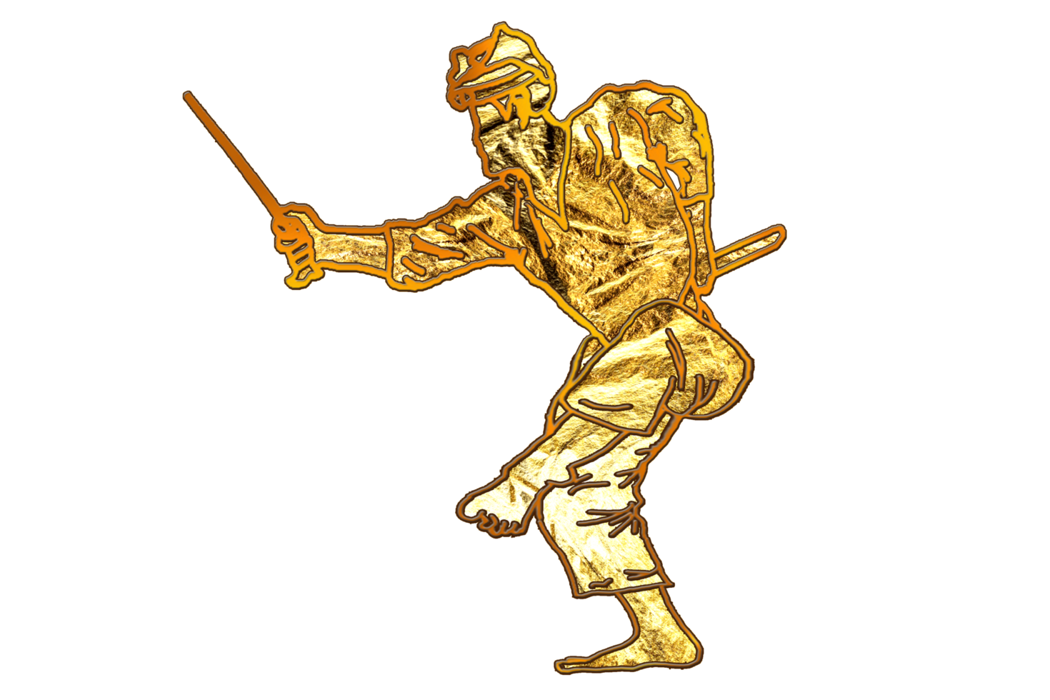 icon logo Silat martial art person doing dance stand step with traditional weapon in golden color png