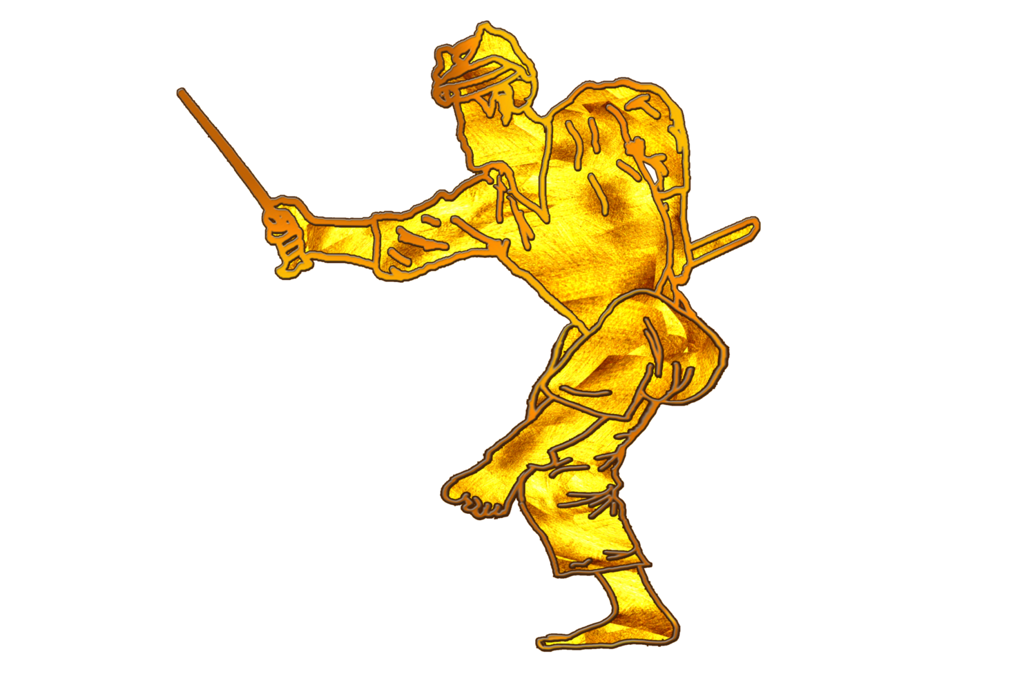 icon logo Silat martial art person doing dance stand step with traditional weapon in golden color png