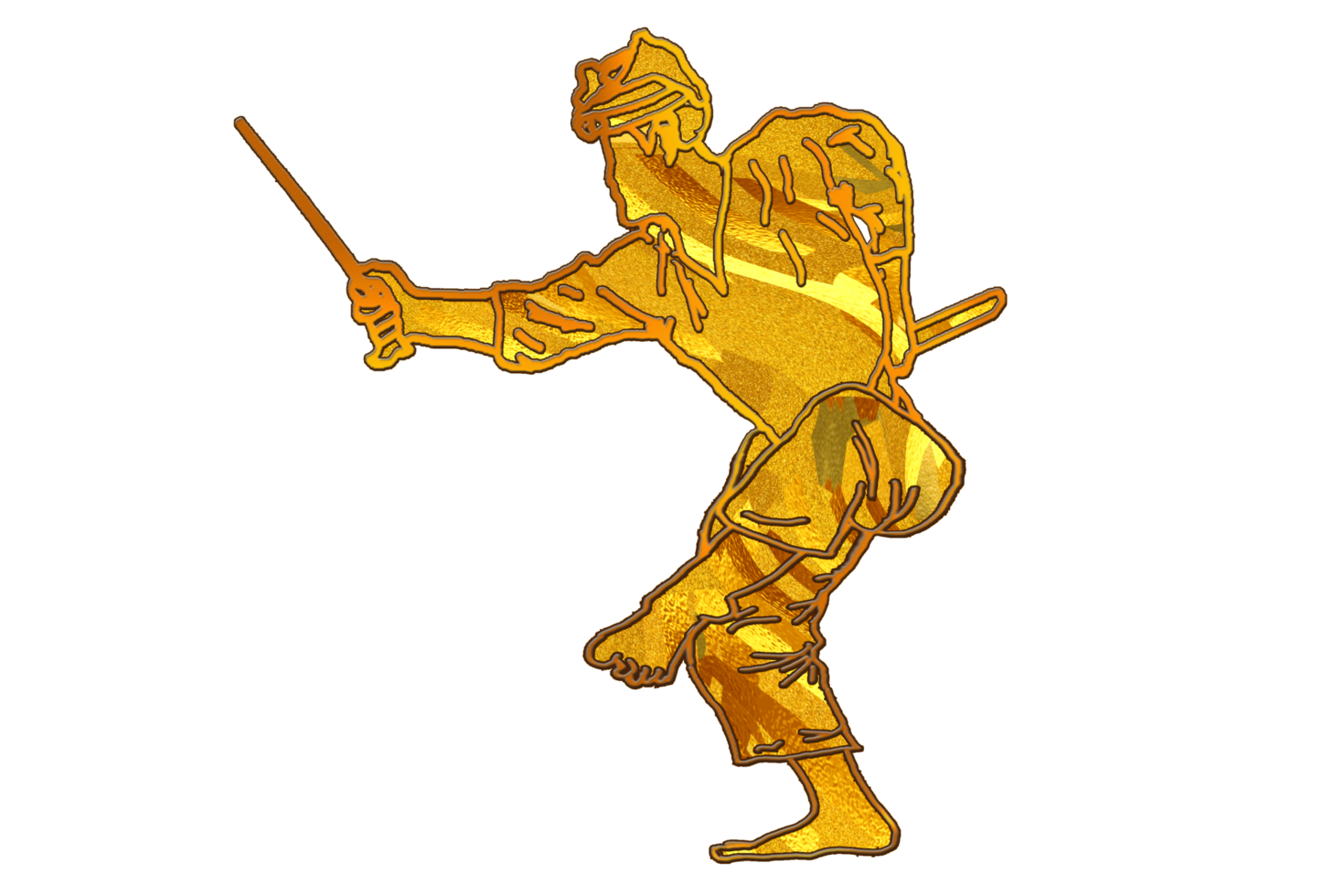 icon logo Silat martial art person doing dance stand step with traditional weapon in golden color png