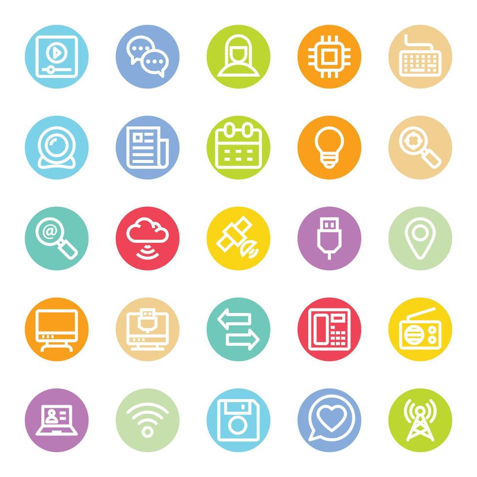 Circle color outline icons for Network and communication. vector