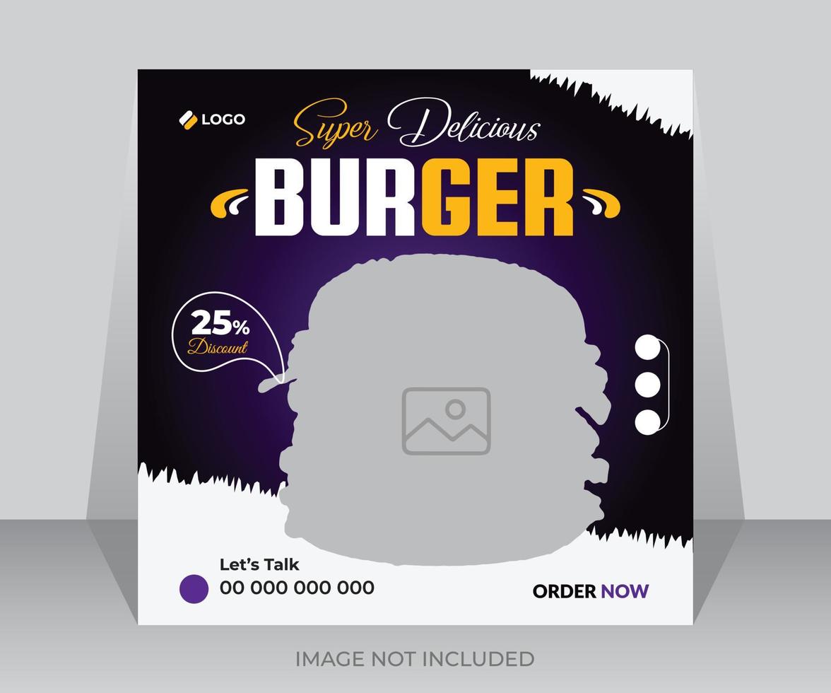 Burger food menu and restaurant social media post template design vector