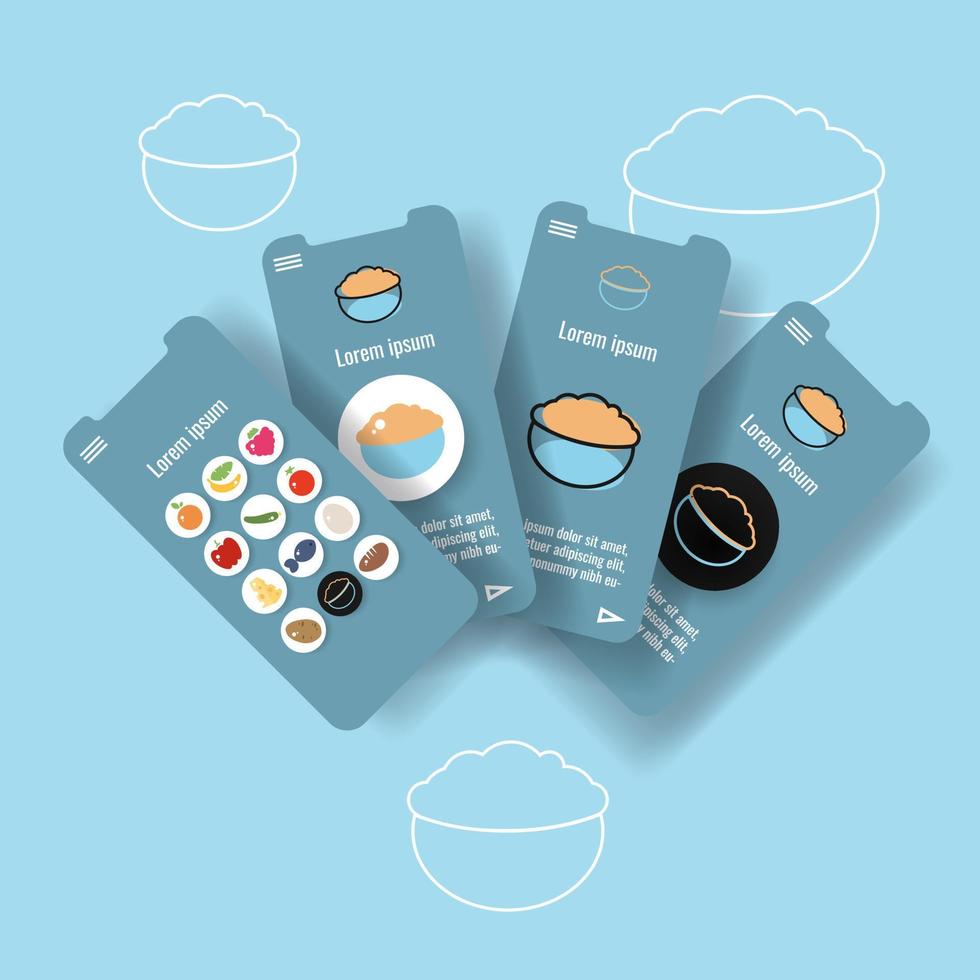 Template mobile app page with oat porridge. Food outline icon vector illustration