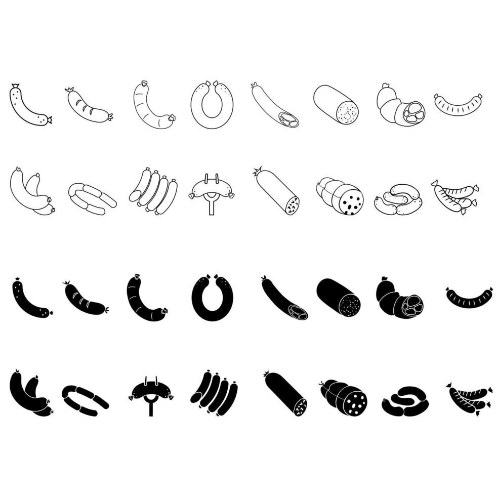 Sausages icon vector set. Meat products illustration sign collection. BBQ symbol or logo.